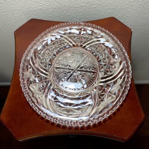 Vintage Crystal Clear Cut Glass Round Serving Platter Tray 12.75” - Picture 8 of 9